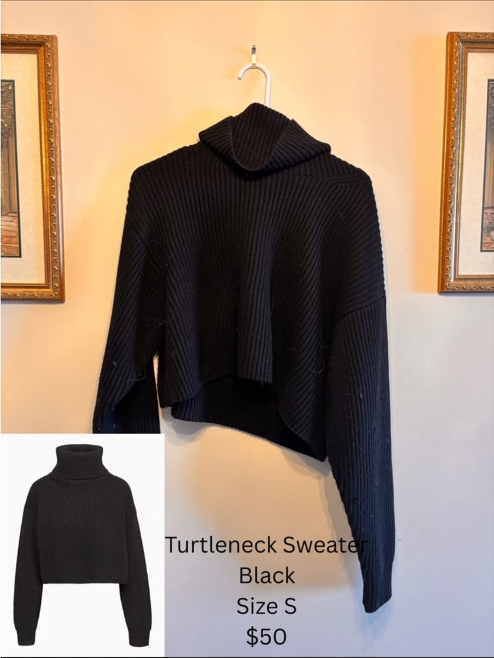 Wilfred Black Ribbed Turtleneck Cropped Sweater